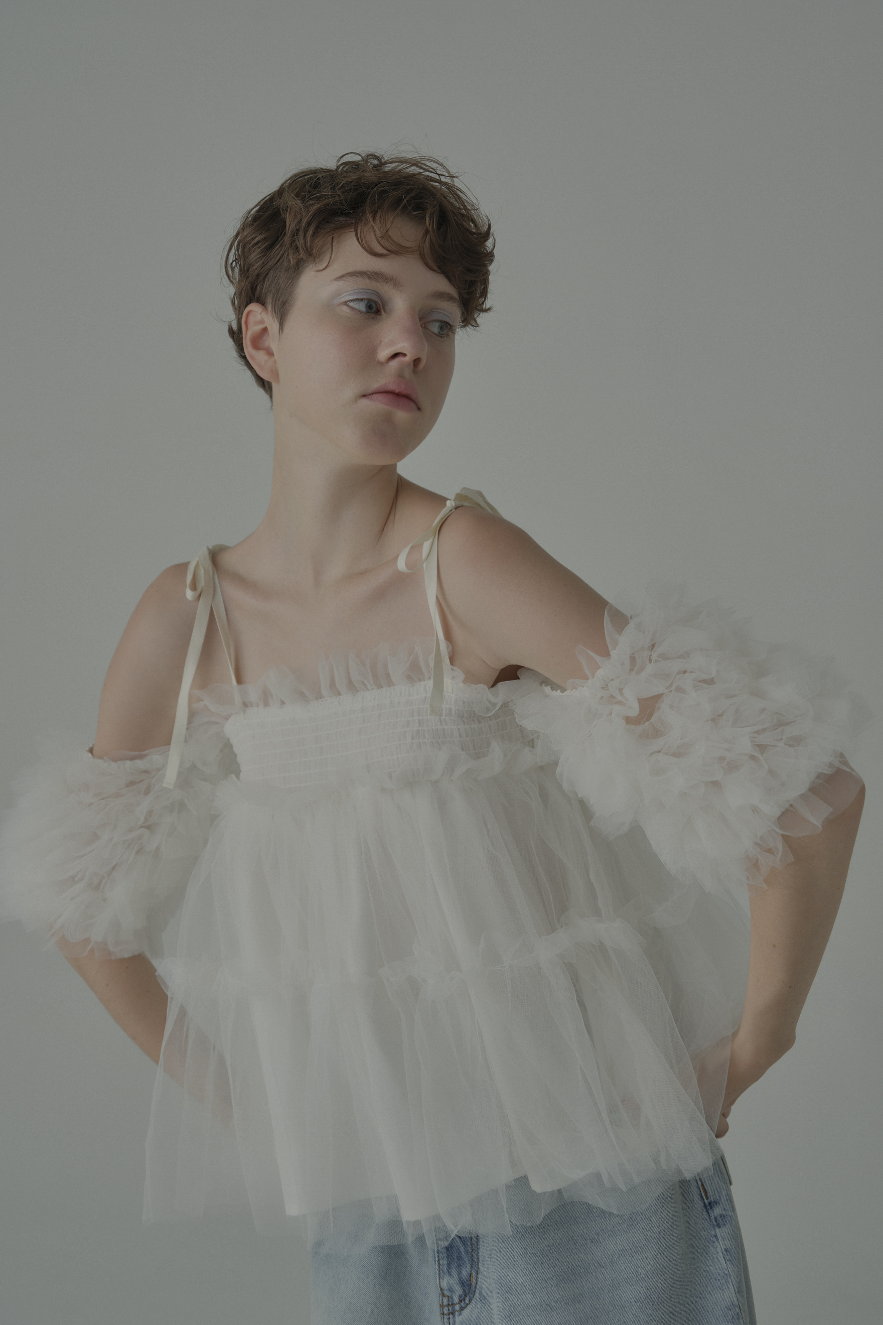 ESPRIT｜tulle puff sleeve blouse｜チュールパフスリーブブラウス