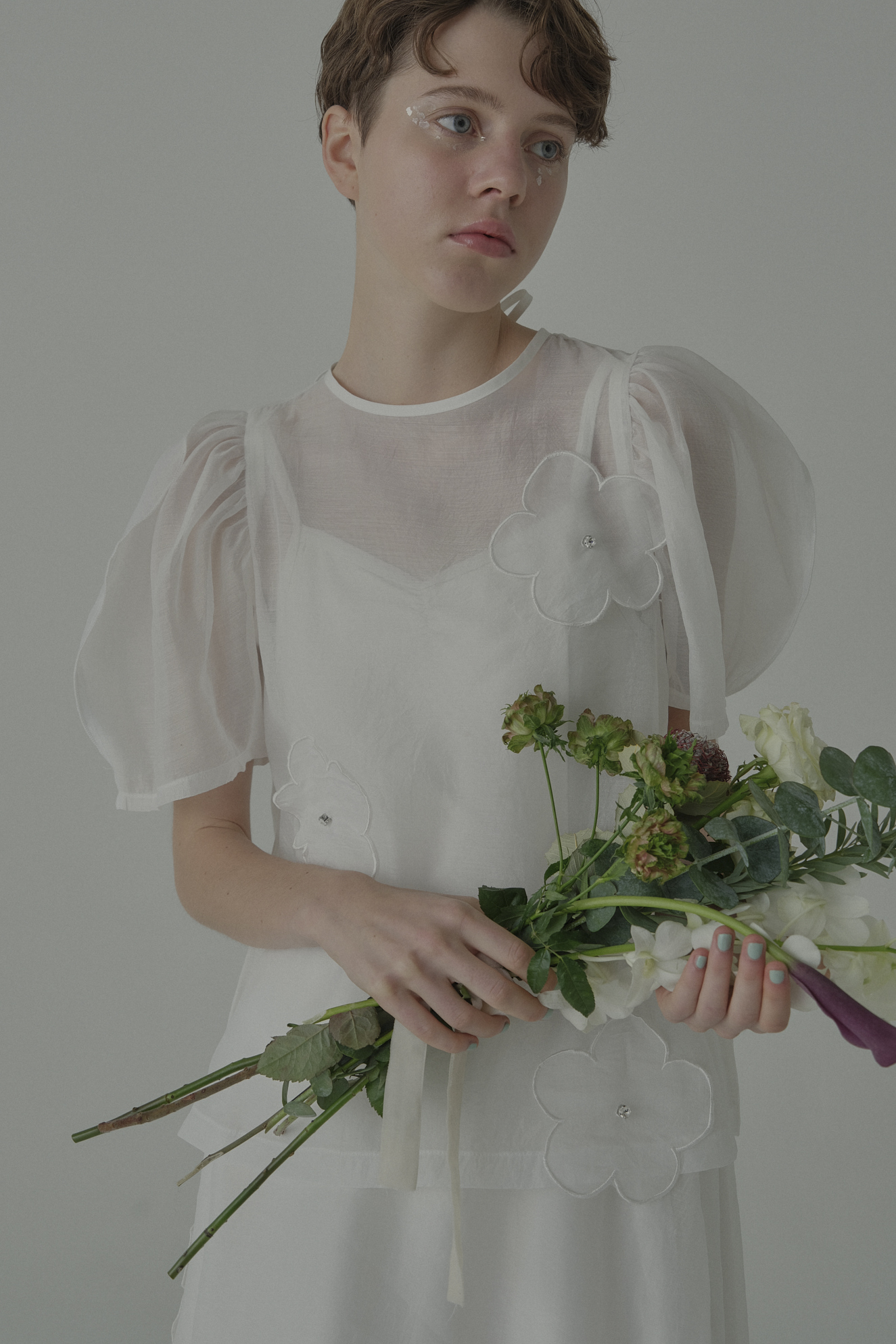 ESPRIT｜flower organdie puff blouse｜フラワーオーガンジーパフブラウス