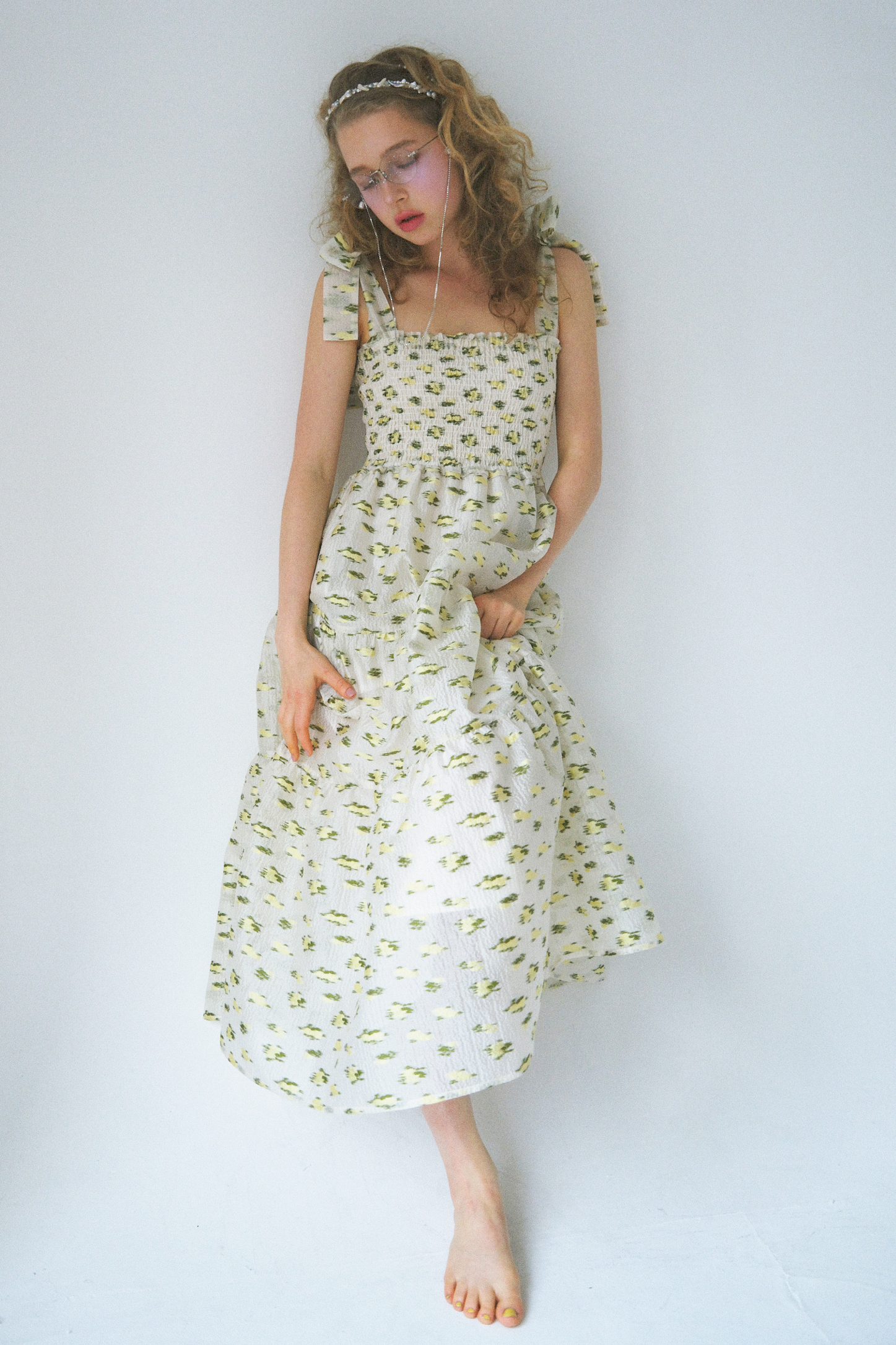 【ESPRIT】flower organdie tiered long one-piece