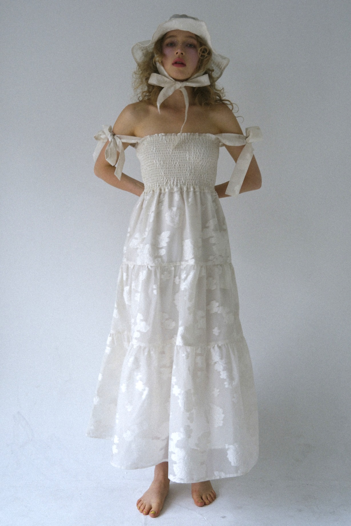 【ESPRIT】flower organdie tiered long one-piece