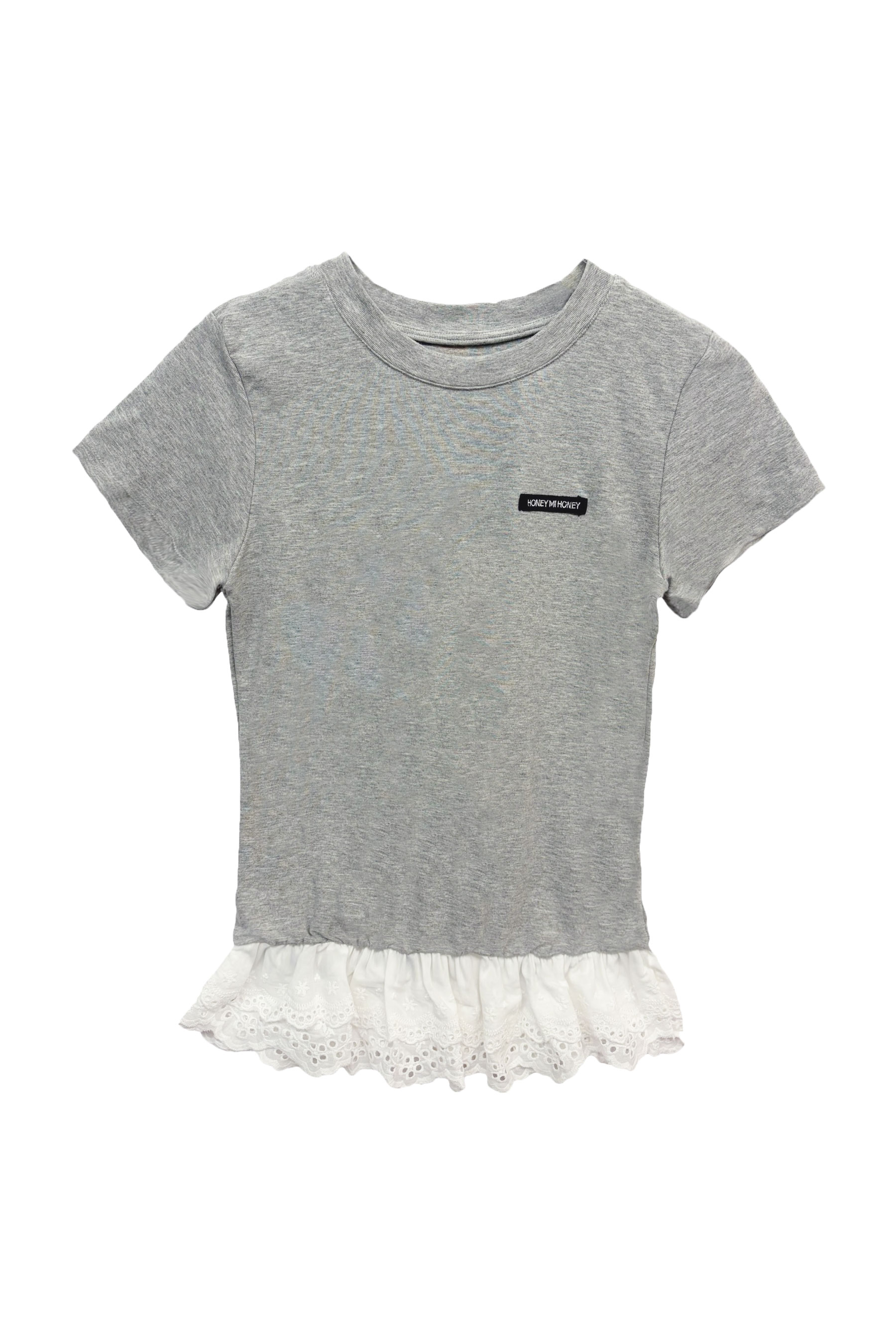 Honey mi Honey - 【HONEY MI HONEY】big collar lace trimming HONEY MI HONEY】cotton lace frill t-shirt HONEY.MALL