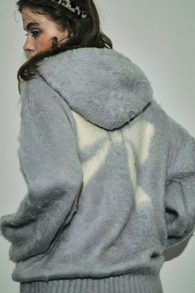 【HONEY MI HONEY】back ribbon knit hoodie