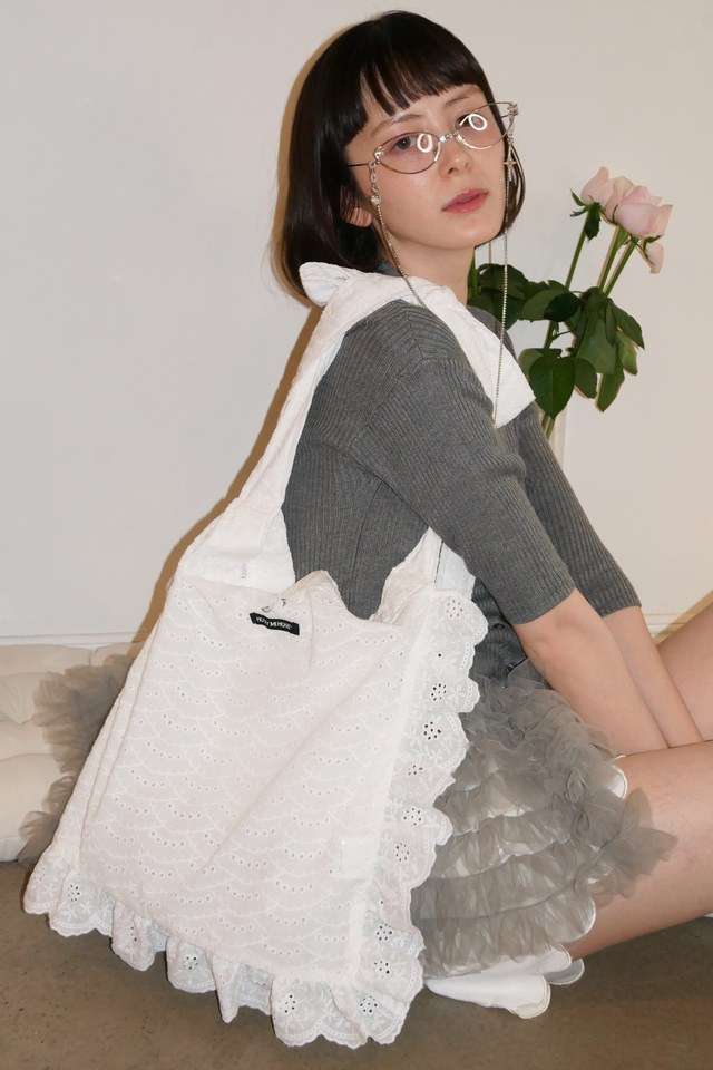 【HONEY MI HONEY】cotton frill rose apron tote bag