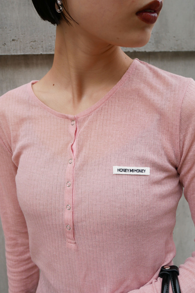 【HONEY MI HONEY】sheer teleco henley neck tops
