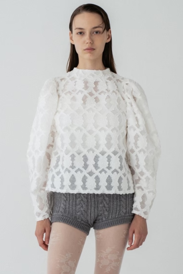 【HONEY MI HONEY】organdy puff sleeve blouse