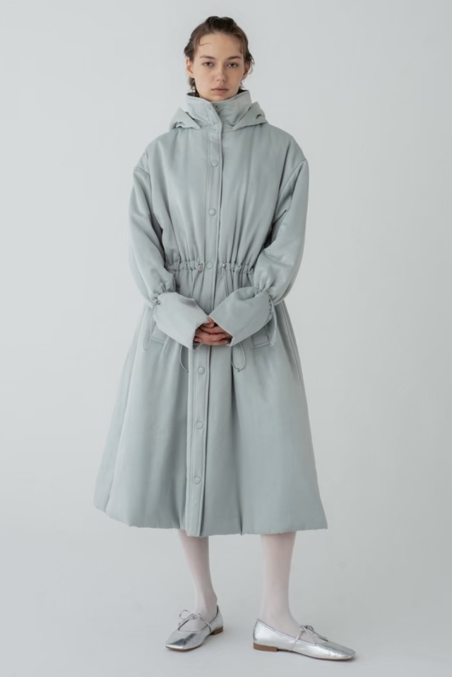 satin puffer long coat