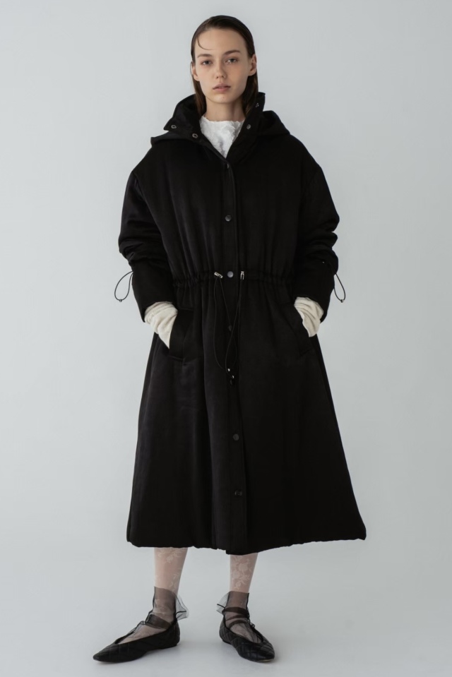 satin puffer long coat