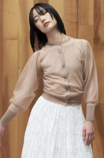 【MAISON ELLIE】sheer puff sleeve cardigan