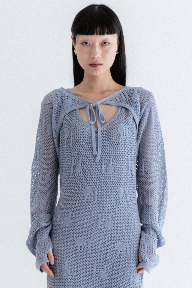 【HONEY MI HONEY】logo jacquard ribbon bolero