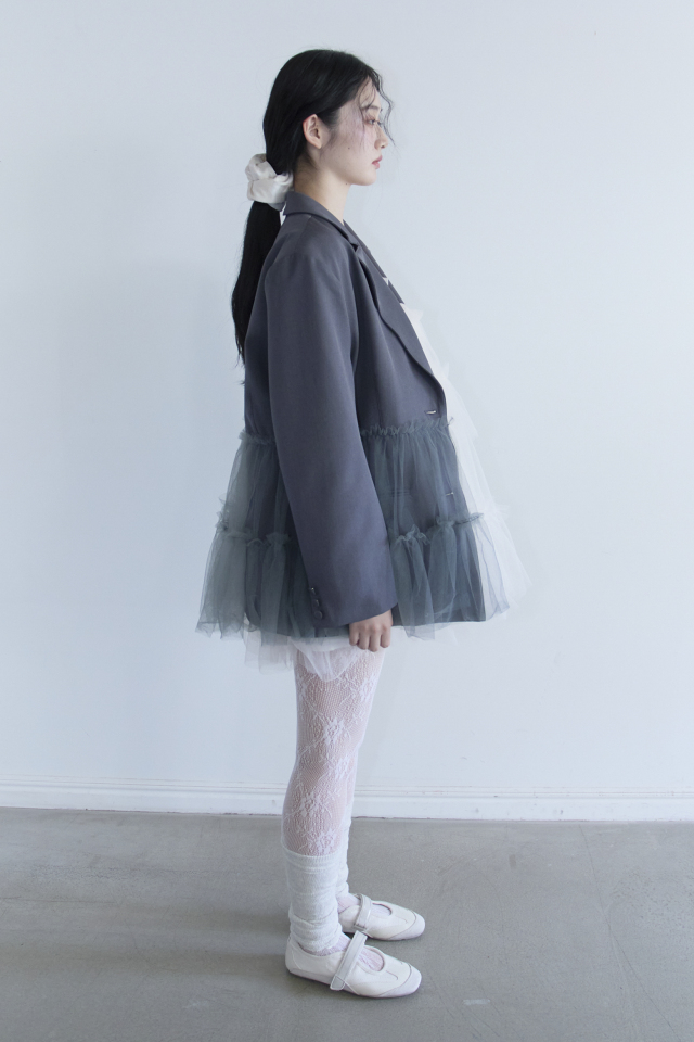 HONEY MI HONEY チュールペプラム　ジャケット HONEY MI HONEY HONEYらしいチュールデザインのオーバーシルエット