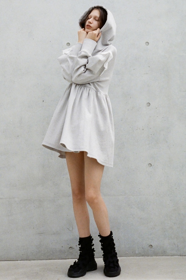 rib hoodie tunic one-piece