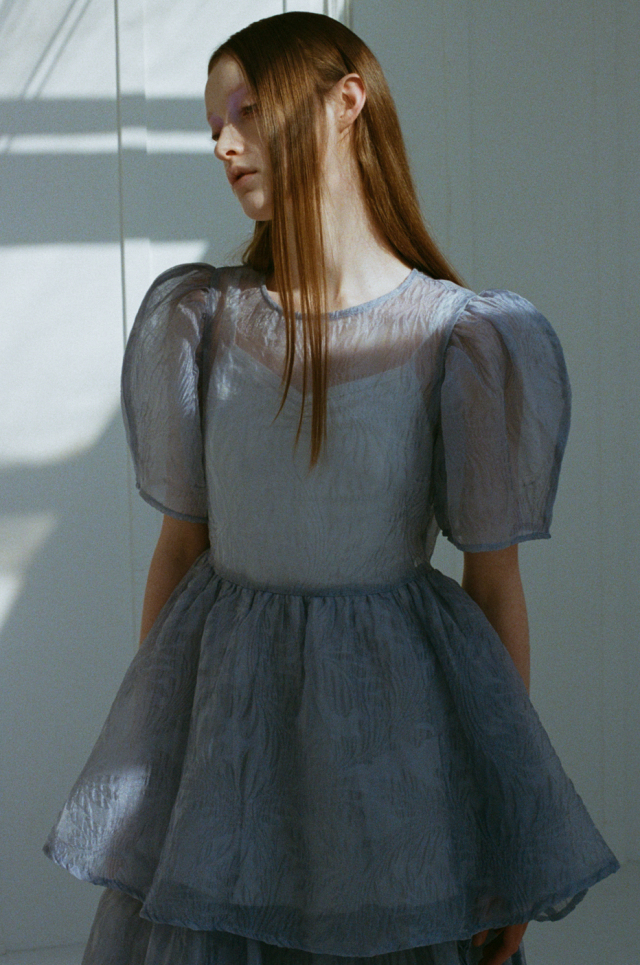 jacquard puff sleeve tunic