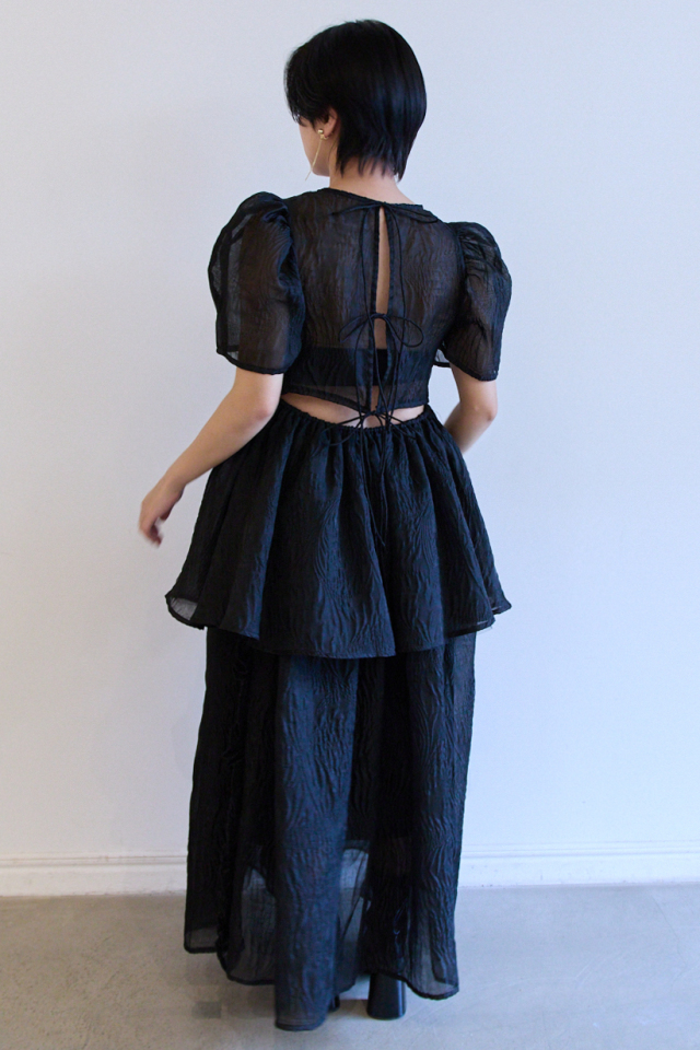 jacquard puff sleeve tunic