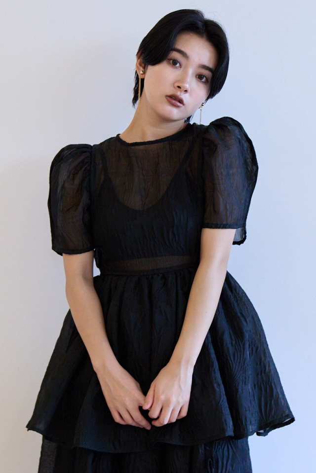 jacquard puff sleeve tunic