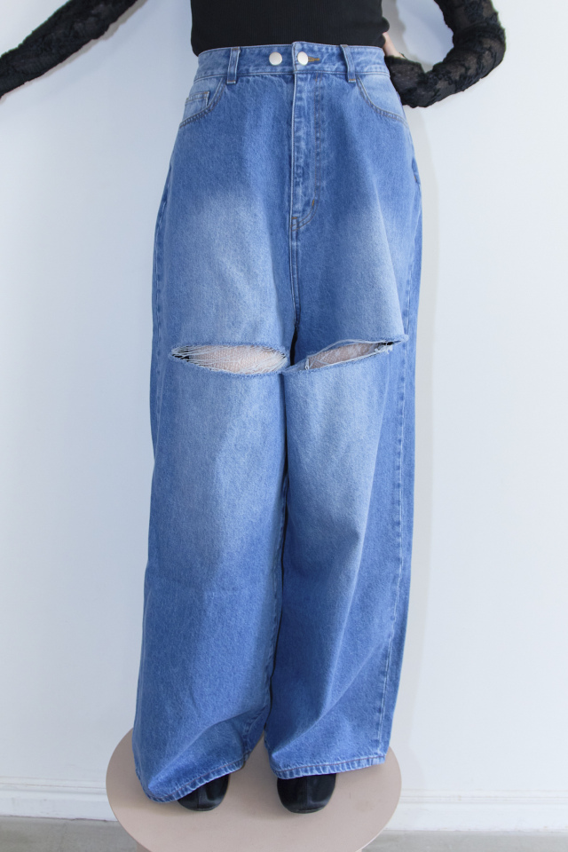 【HONEY MI HONEY】slash loose denim pants