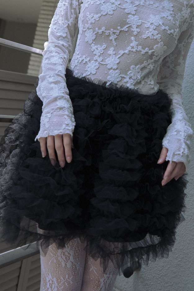 【HONEY MI HONEY】tulle tiered mini skirt