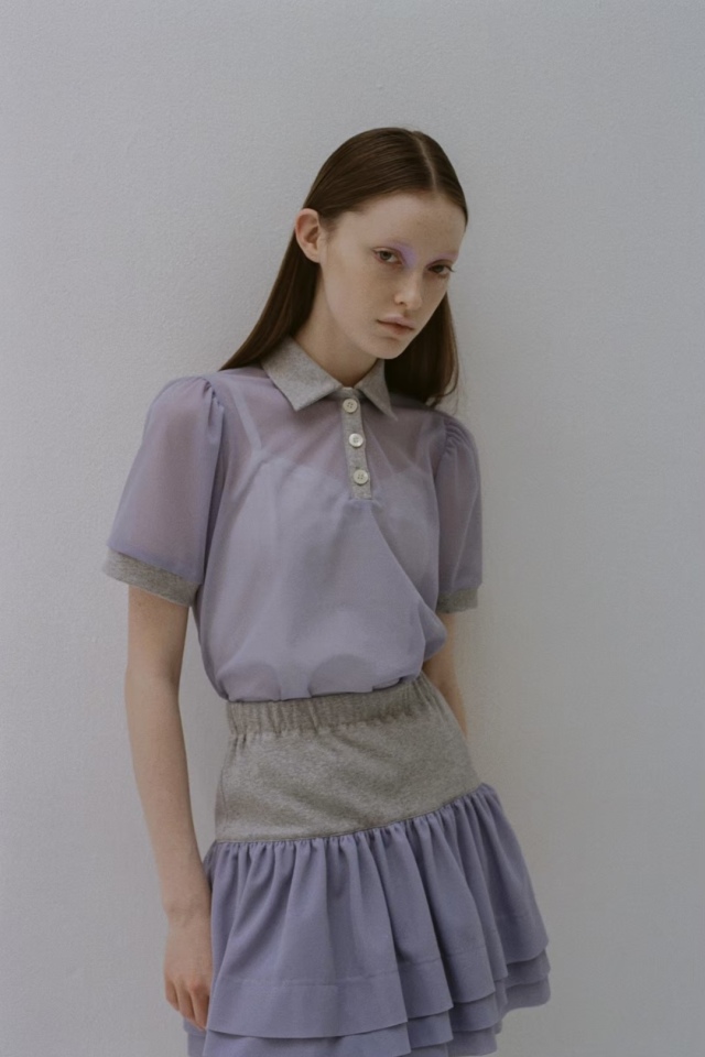 HONEY MI HONEY フリル付きタイトスカート グレー rib chiffon frill tight skirt