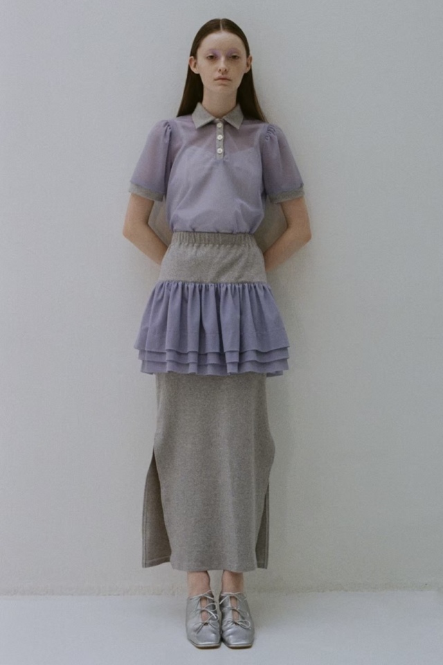 HONEY MI HONEY フリル付きタイトスカート グレー crinkle frill tight skirt