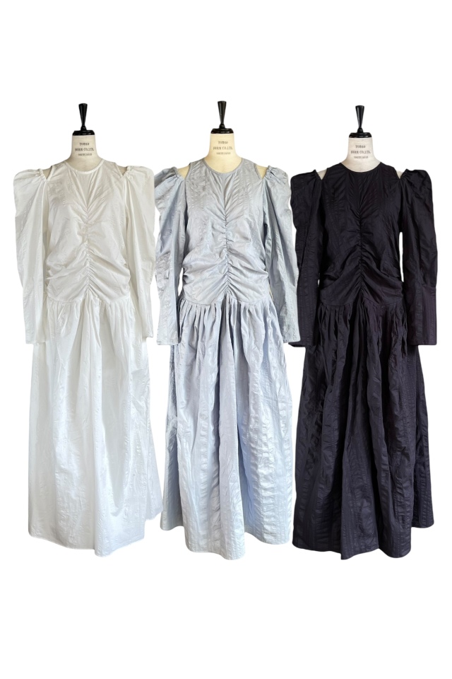 shoulder cut off gather long one-piece