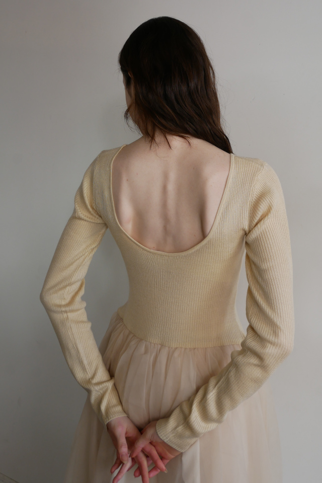 HONEY MI HONEY｜リブニットボリュームチュールワンピース｜異素材