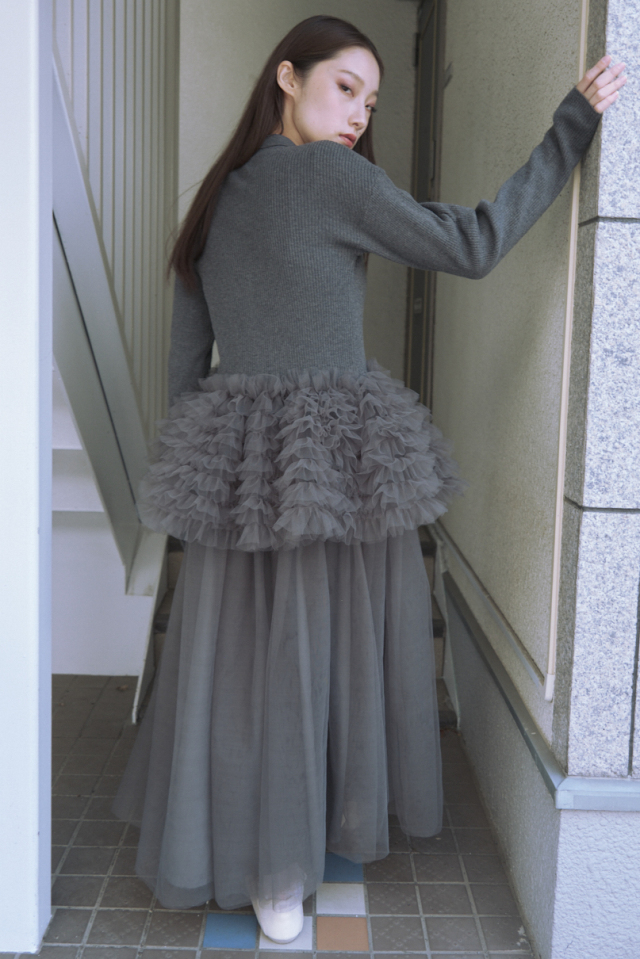 honey mi honey volume tulle knit tops 2点