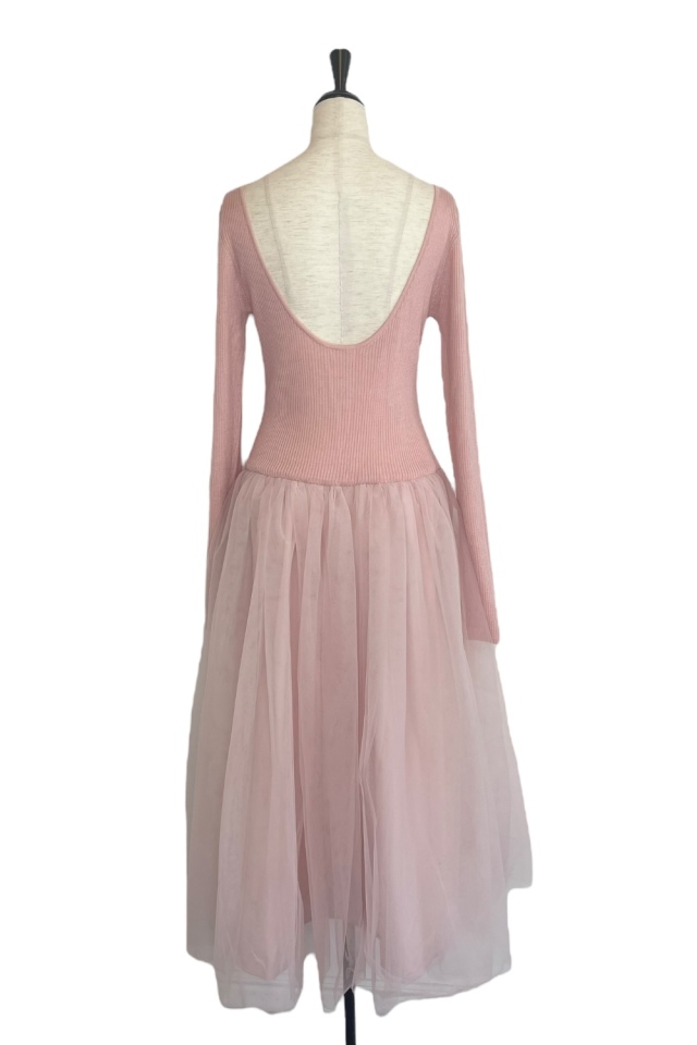 rib knit volume tulle one-piece