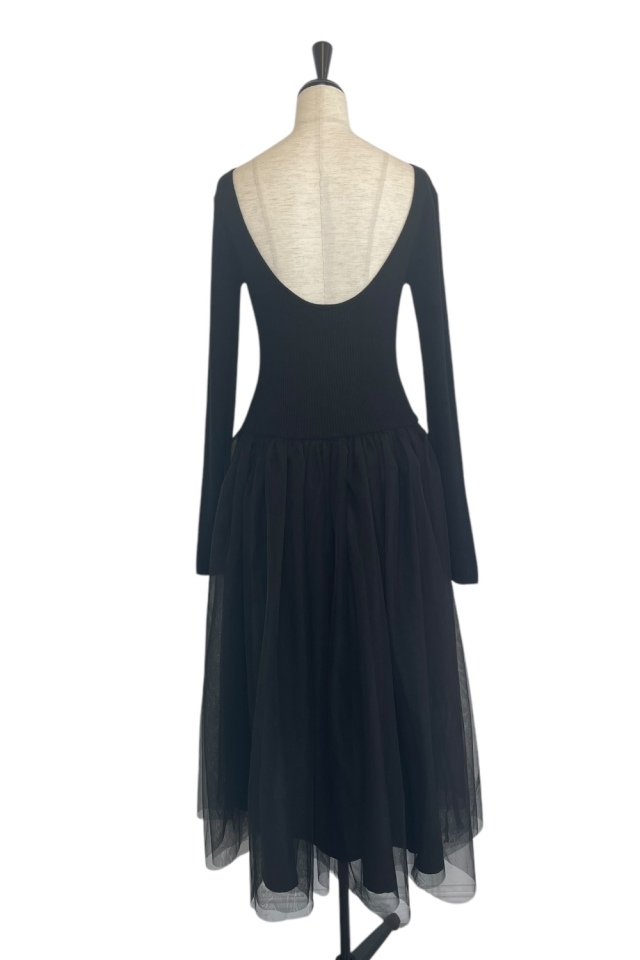 HONEY MI HONEY ワンピース HONEY MI HONEY｜リブニットボリュームチュールワンピース｜異素材