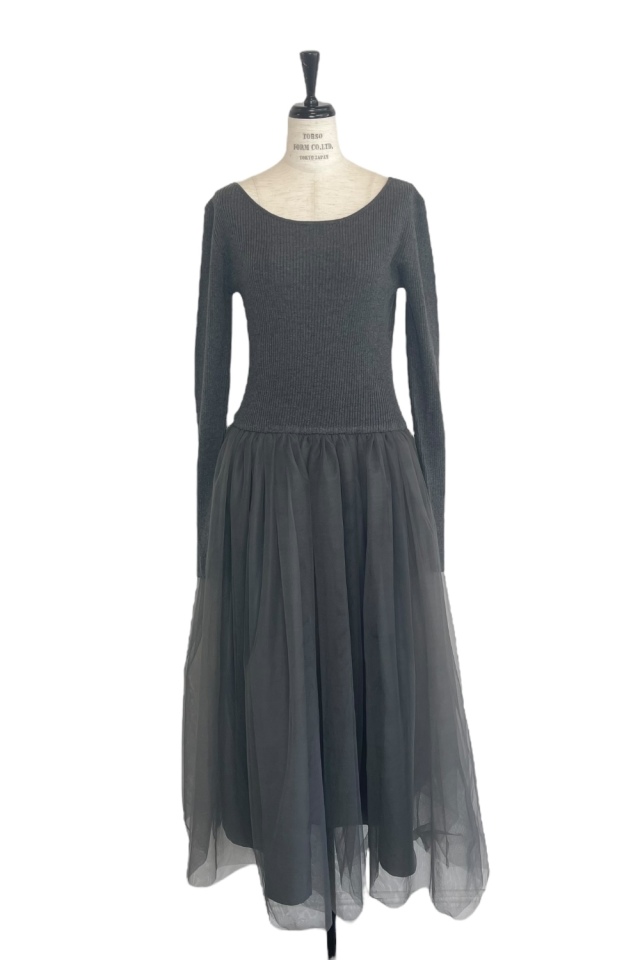 rib knit volume tulle one-piece