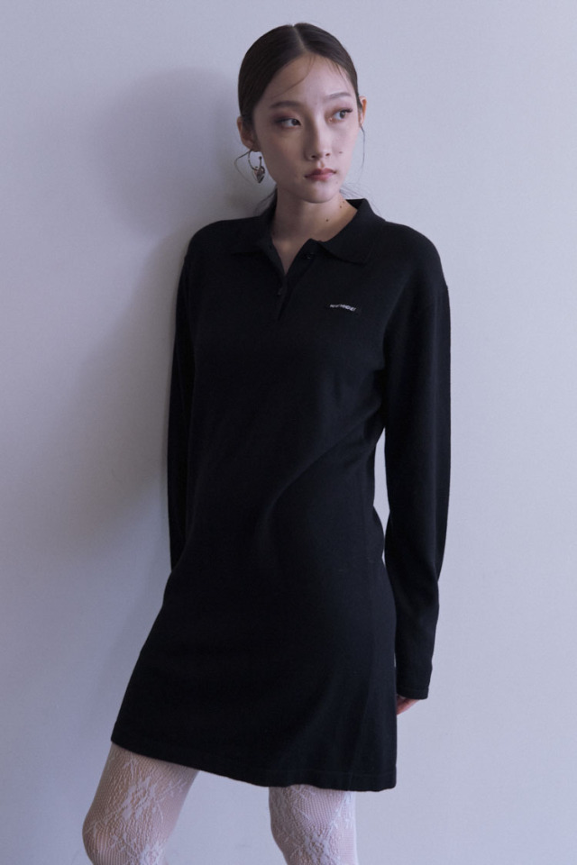 【HONEY MI HONEY】logo polo knit mini one-piece