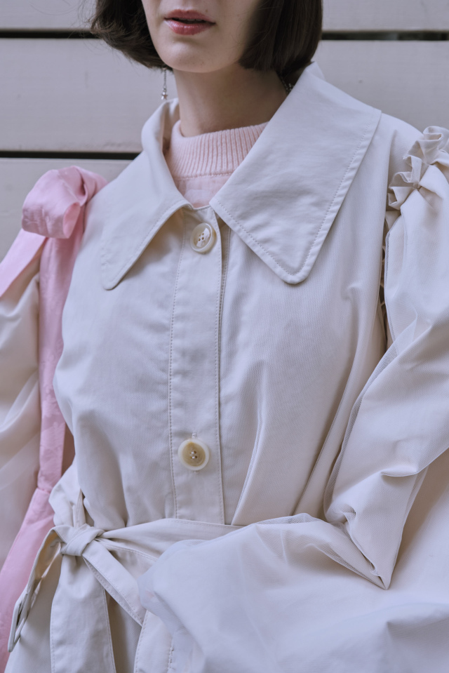 HONEY MI HONEY｜チュールレイヤードトレンチコート｜大人ガーリーな