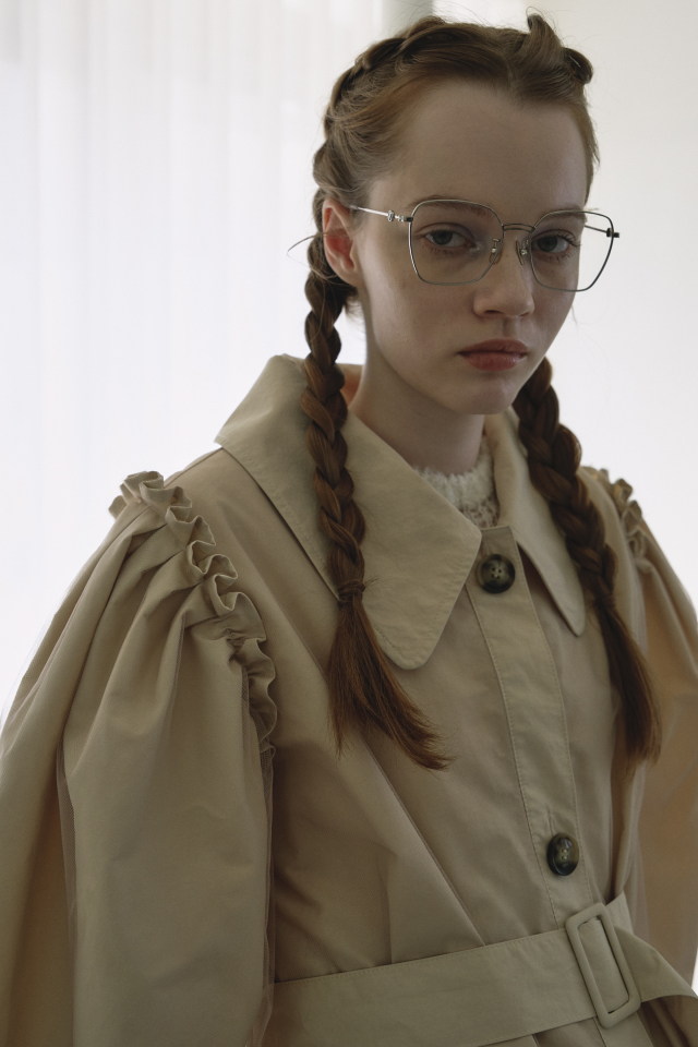 【美品】HONEY MI HONEY セーラー襟チュールトレンチコート tulle layered trench coat