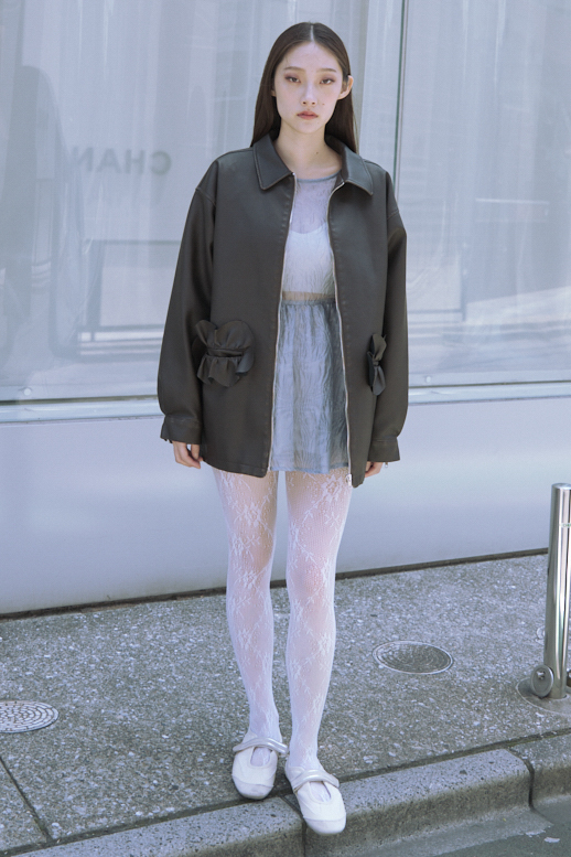 HONEY MI HONEY｜フリルポケットレザーライクブルゾン｜甘さと大人っぽ