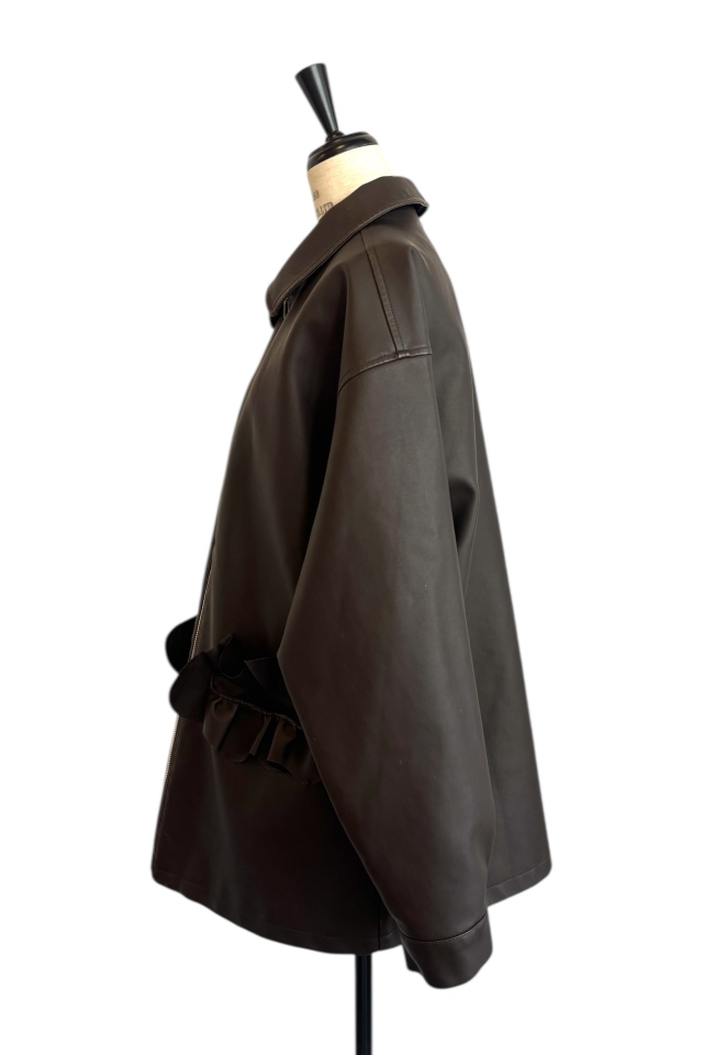 HONEY MI HONEY｜フリルポケットレザーライクブルゾン｜甘さと大人っぽ