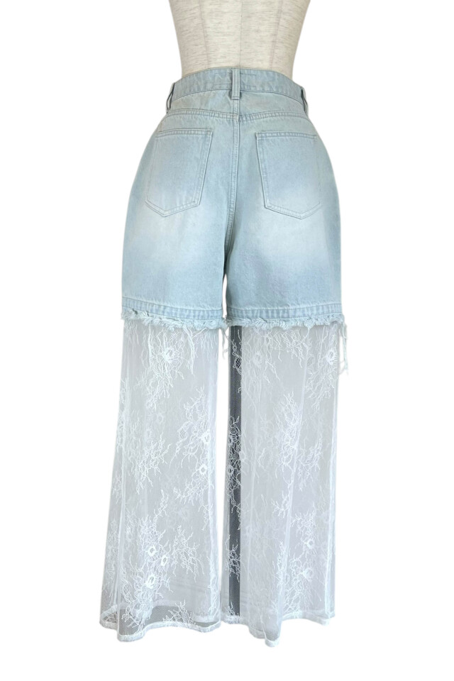 lace layered denim short pants
