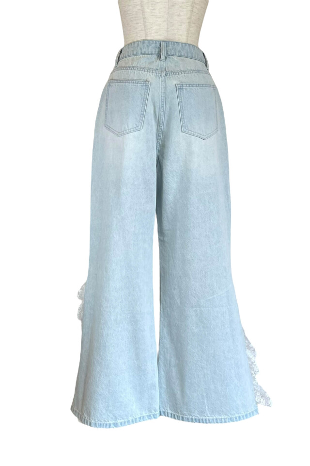 lace frill wide denim pants