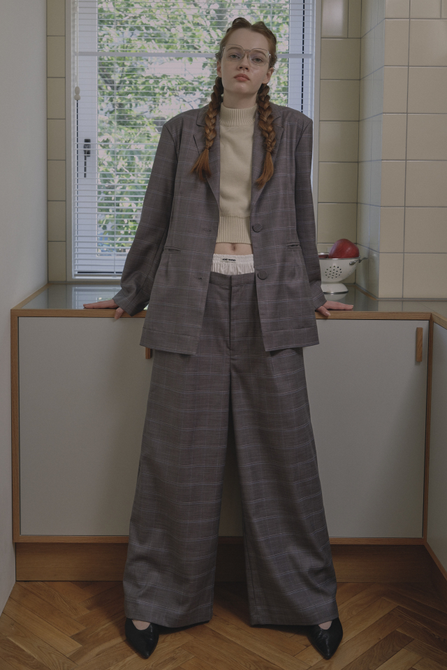 HONEY MI HONEYオーガンジーコート check double waist pants