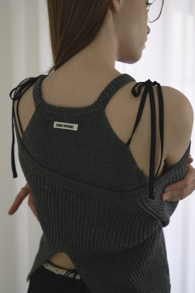 【HONEY MI HONEY】HONEY logo halter neck tops