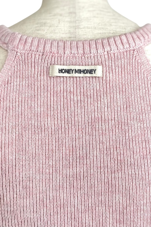 HONEY MI HONEY｜HONEYロゴハルターネックトップス｜肩リボンで魅せる