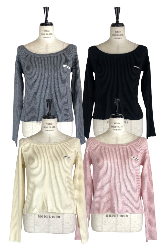 Honey mi Honey - honey mi honey ロゴニット HONEY logo off shoulder rib knit tops