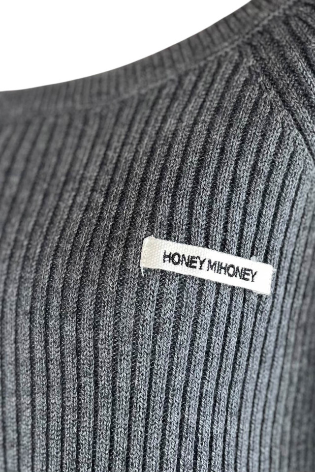 HONEY MI HONEY｜HONEYロゴオフショルダーリブニットトップス