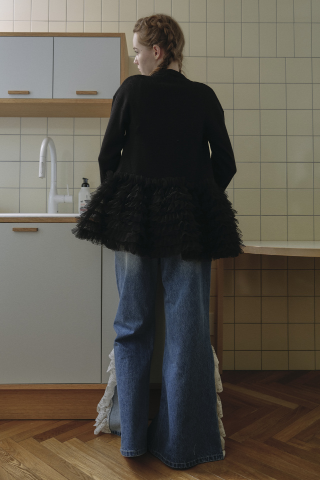 tulle peplum polo knit cardigan