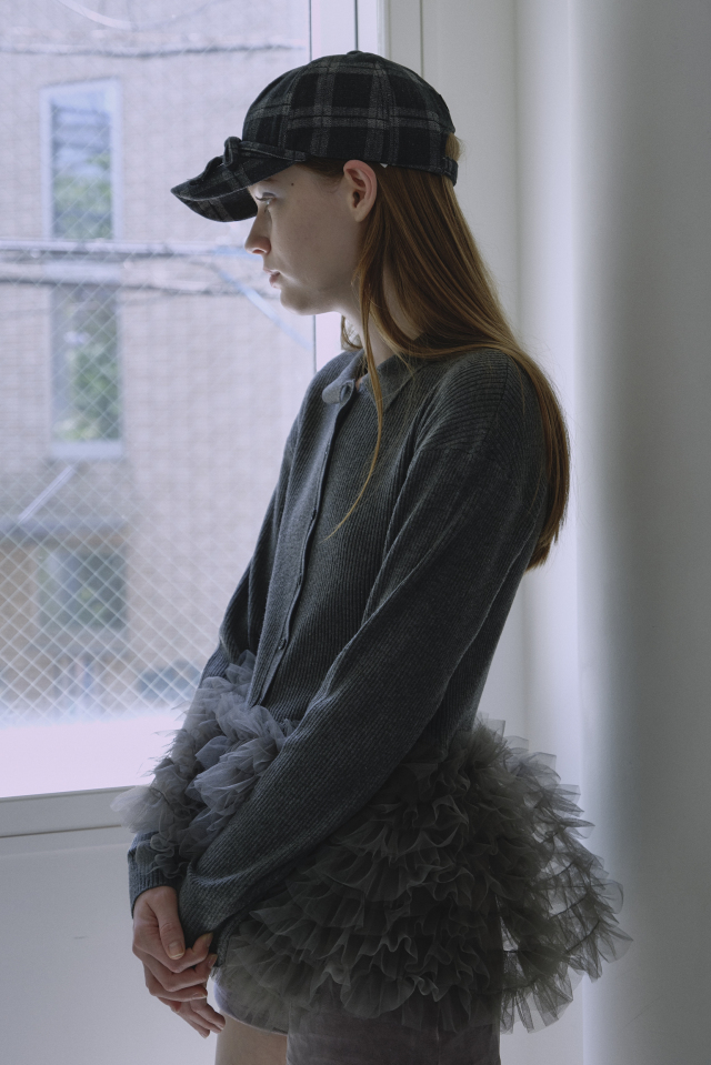 ハニーミーハニー完売！チュールぺプラムポロニットカーディガン黒 HONEY MI HONEY｜チュールペプラムポロニットカーディガン｜大人