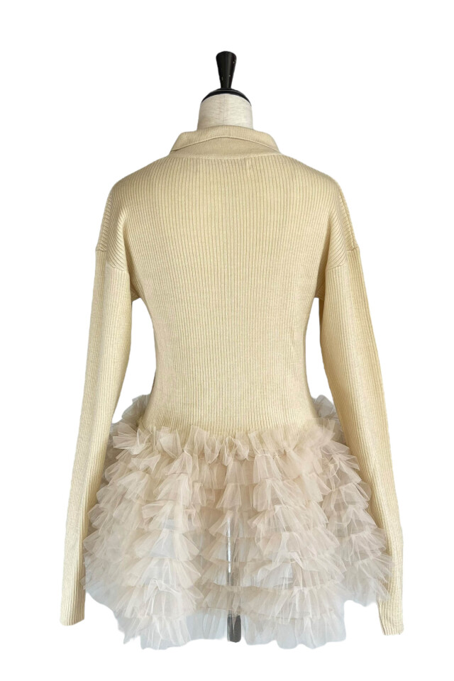 tulle peplum polo knit cardigan