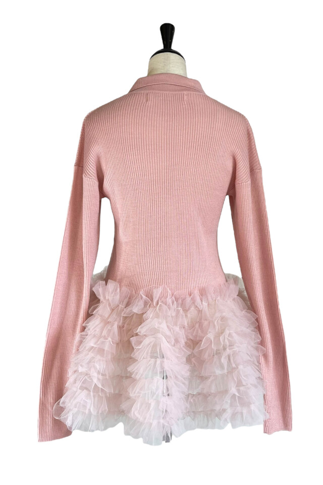 tulle peplum polo knit cardigan