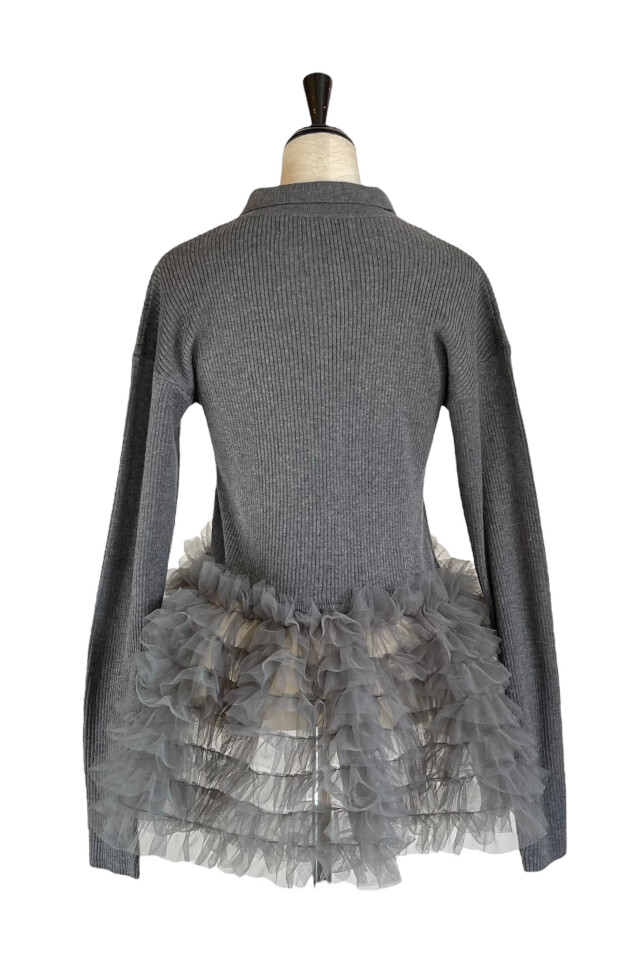 tulle peplum polo knit cardigan