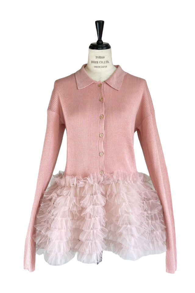 ハニーミーハニー　knit tulle frill cardigan over tulle knit cardigan