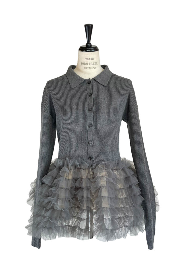 HONEY MI HONEY｜チュールペプラムポロニットカーディガン｜大人