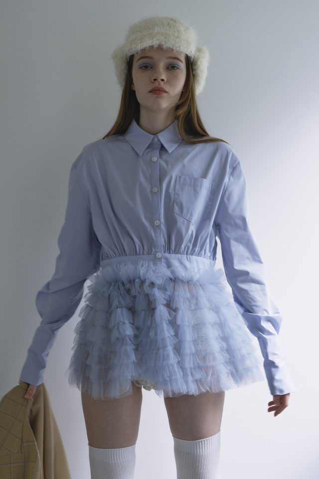 【HONEY MI HONEY】tulle peplum shirt