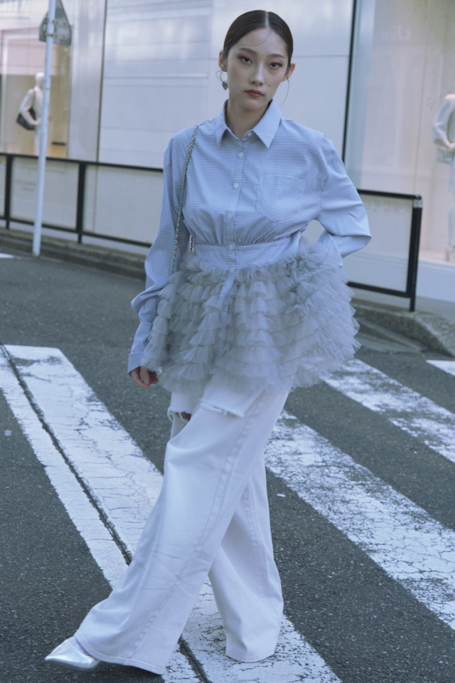 【HONEY MI HONEY】チュールブラウス HONEY MI HONEY｜チュールペプラムシャツ｜ふんわりチュールで