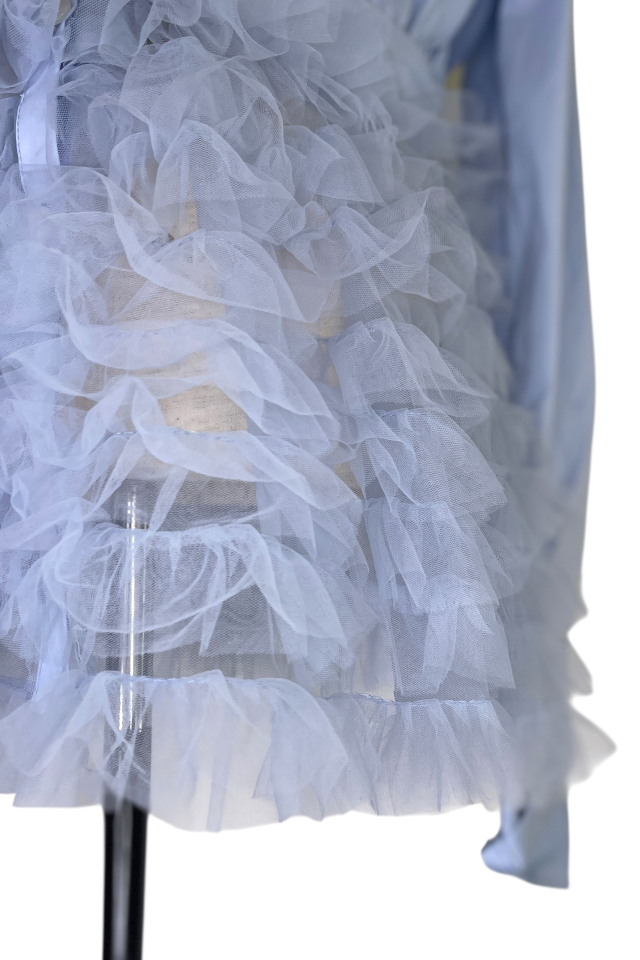 HONEY MI HONEY｜チュールペプラムシャツ｜ふんわりチュールで魅せる